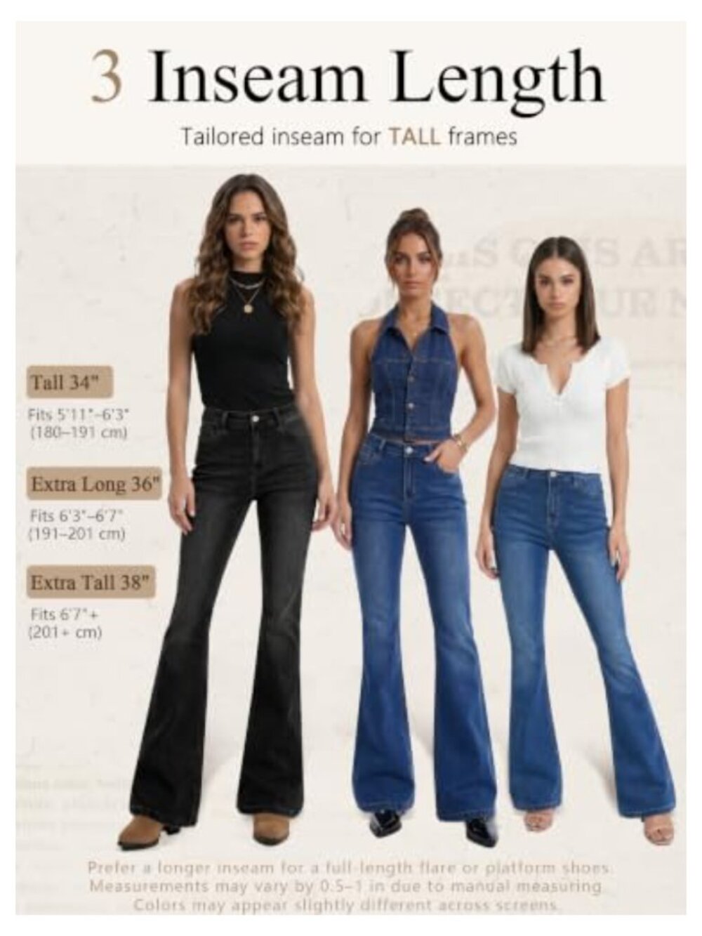 SEVEGO Tall Flare Jeans Curvy Stretch Denim Bootcut Pants - Picture 3 of 6